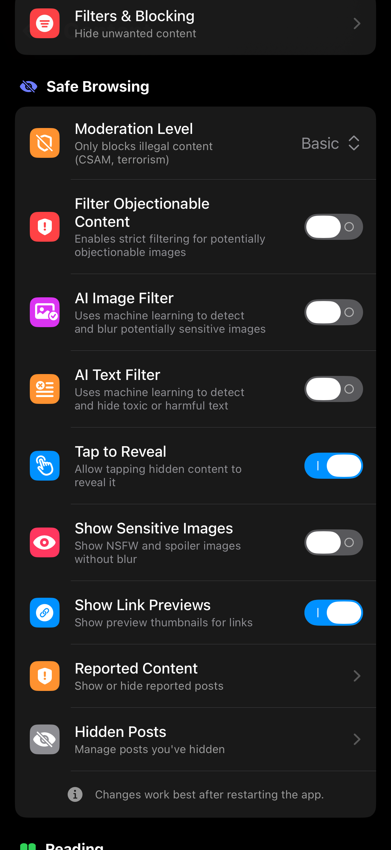 Content filtering and safety settings