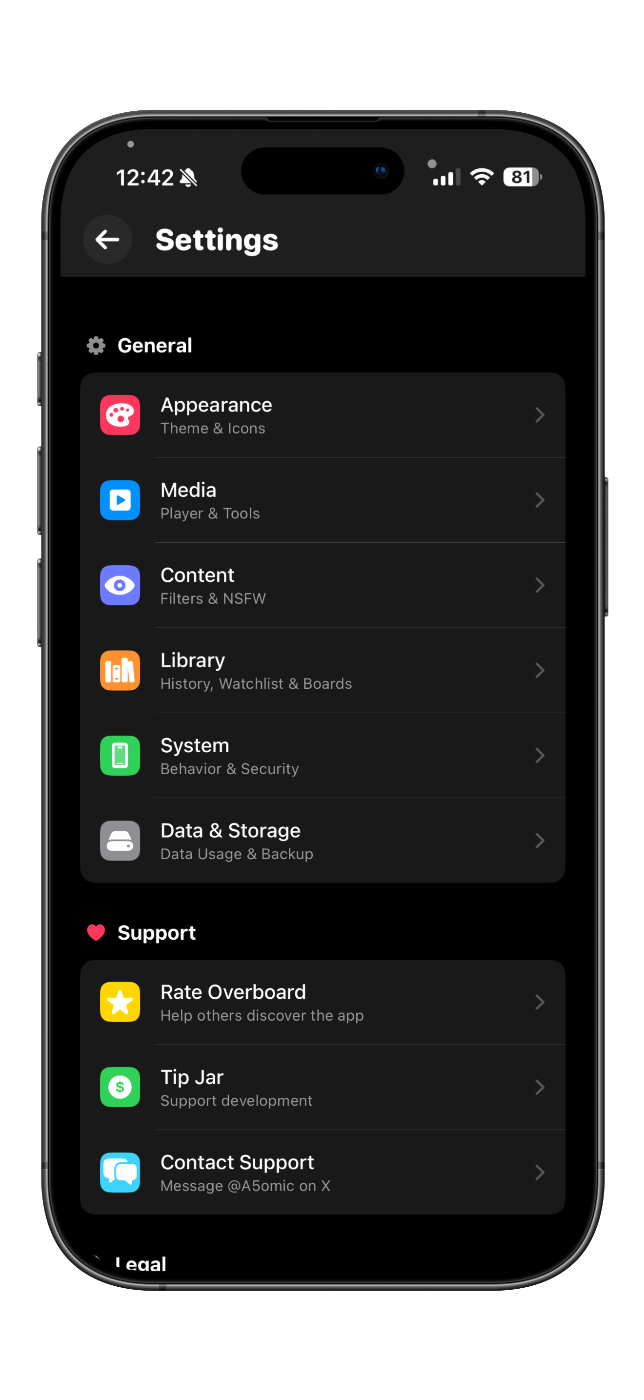 Overboard iPhone settings