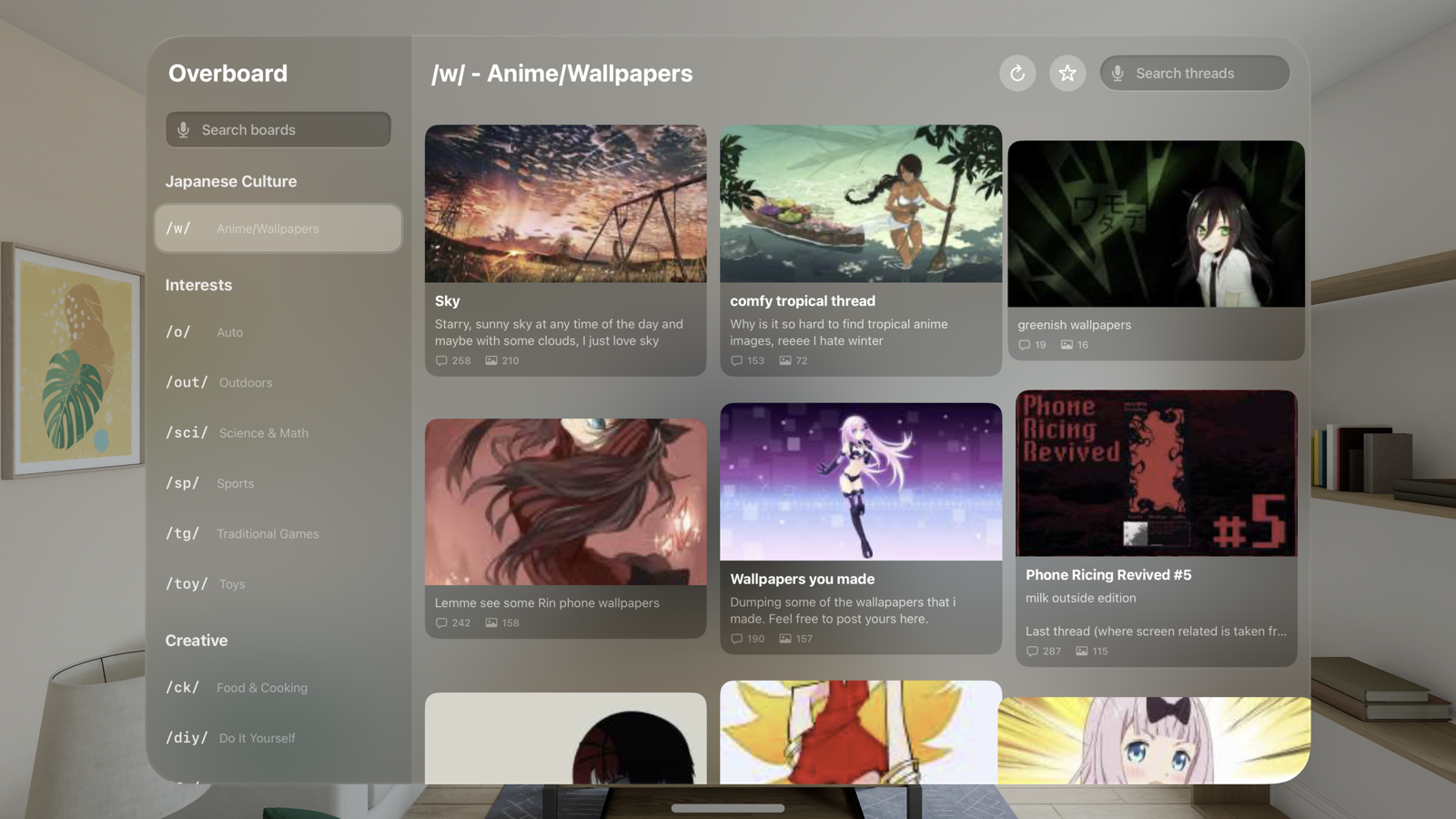 Overboard on Apple Vision Pro showing catalog in spatial computing