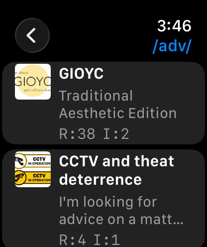 Overboard on Apple Watch showing thread catalog